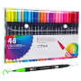 Kit Canetinha 48 Cores Ponta Dupla Fineline Brush Pen Caneta